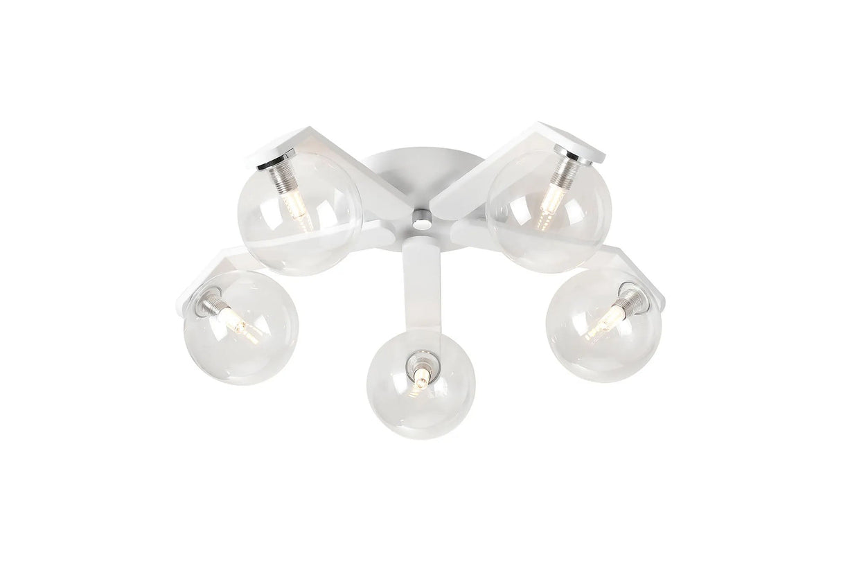 Bellingham Flush Ceiling, 5 x G9, IP44, White/Polished Chrome/Clear Smooth Round Glass