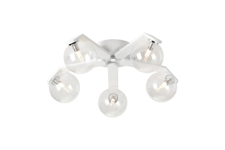 Bellingham Flush Ceiling, 5 x G9, IP44, White/Polished Chrome/Clear Smooth Round Glass