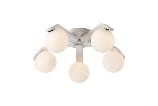 Bellingham Flush Ceiling, 5 x G9, IP44, White/Polished Chrome/Opal Smooth Round Glass