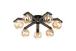 Bellingham Flush Ceiling, 8 x G9, IP44, Black/Polished Chrome/Amber Smooth Round Glass