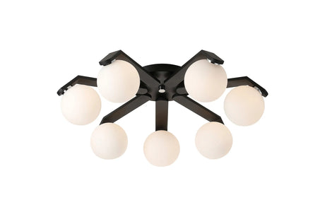 Bellingham Flush Ceiling, 8 x G9, IP44, Black/Polished Chrome/Opal Smooth Round Glass
