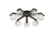 Bellingham Flush Ceiling, 8 x G9, IP44, Black/Polished Chrome/Clear Ribbed Round Glass