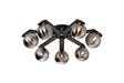 Bellingham Flush Ceiling, 8 x G9, IP44, Black/Polished Chrome/Smoke Ribbed Round Glass
