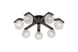 Bellingham Flush Ceiling, 8 x G9, IP44, Black/Polished Chrome/Clear Cross Pattern Round Glass