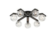 Bellingham Flush Ceiling, 8 x G9, IP44, Black/Polished Chrome/Clear Waved Round Glass