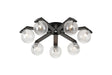 Bellingham Flush Ceiling, 8 x G9, IP44, Black/Polished Chrome/Clear Swirl Round Glass