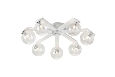 Bellingham Flush Ceiling, 8 x G9, IP44, White/Polished Chrome/Clear Smooth Round Glass