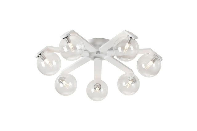 Bellingham Flush Ceiling, 8 x G9, IP44, White/Polished Chrome/Clear Smooth Round Glass