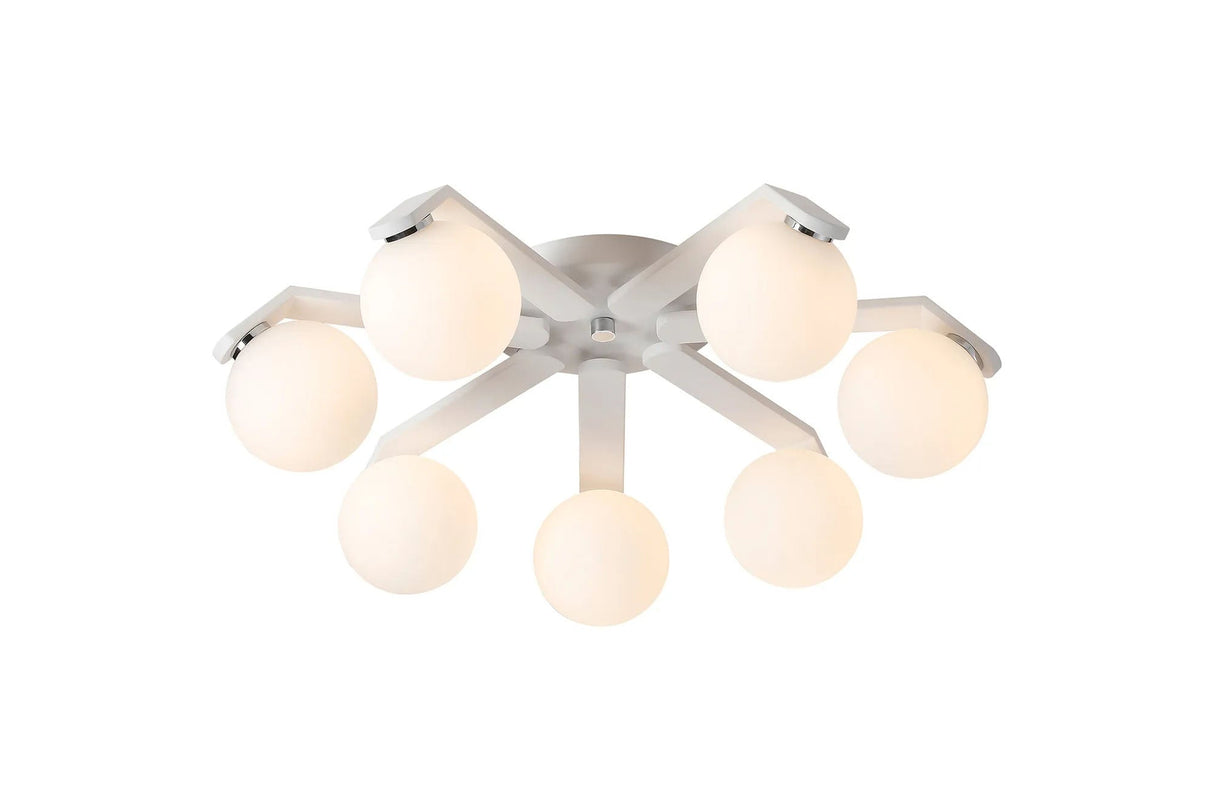 Bellingham Flush Ceiling, 8 x G9, IP44, White/Polished Chrome/Opal Smooth Round Glass