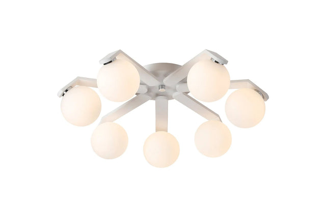 Bellingham Flush Ceiling, 8 x G9, IP44, White/Polished Chrome/Opal Smooth Round Glass