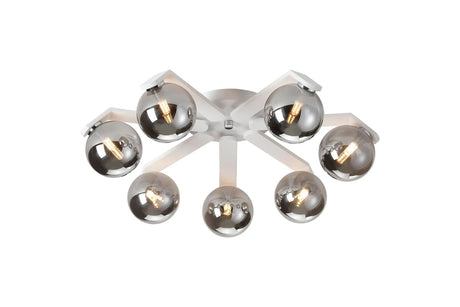 Bellingham Flush Ceiling, 8 x G9, IP44, White/Polished Chrome/Smoke Smooth Round Glass