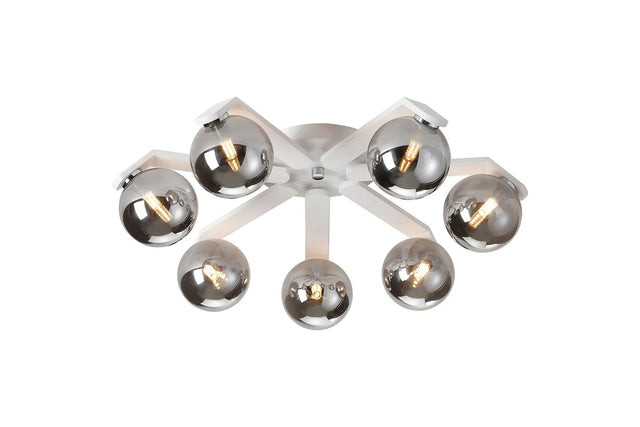 Bellingham Flush Ceiling, 8 x G9, IP44, White/Polished Chrome/Smoke Smooth Round Glass