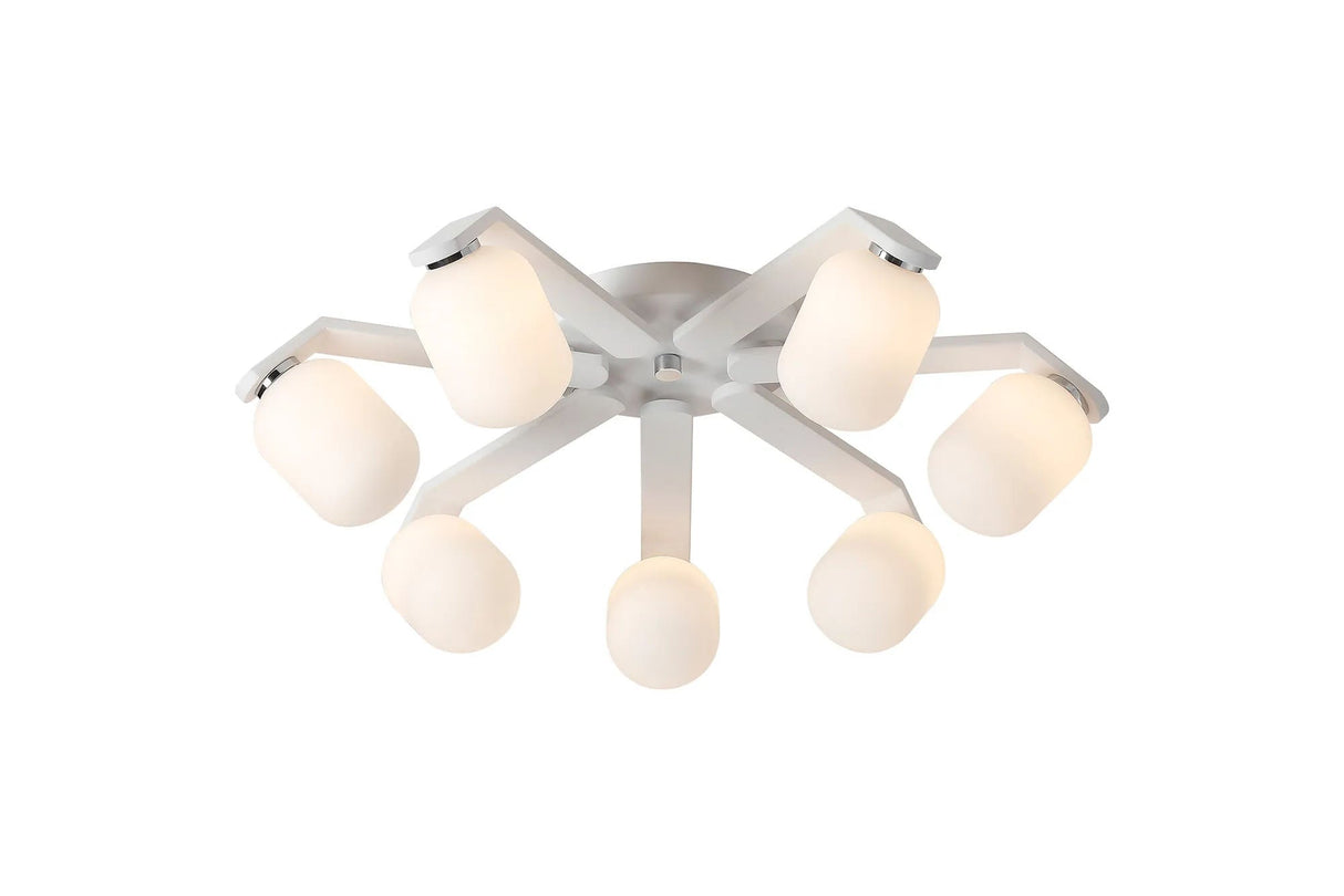 Bellingham Flush Ceiling, 8 x G9, IP44, White/Polished Chrome/Opal Smooth Tubular Glass