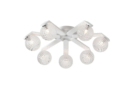Bellingham Flush Ceiling, 8 x G9, IP44, White/Polished Chrome/Clear Cross Pattern Round Glass