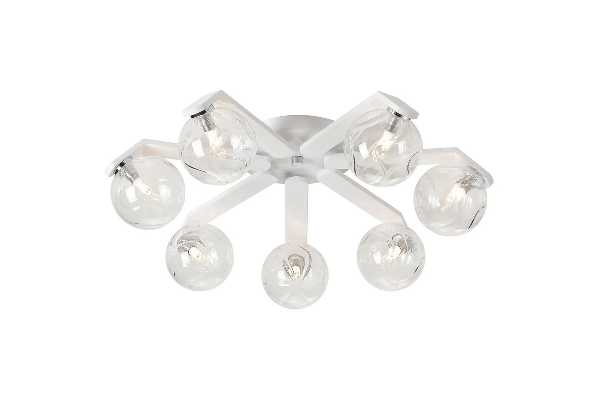 Bellingham Flush Ceiling, 8 x G9, IP44, White/Polished Chrome/Clear Waved Round Glass