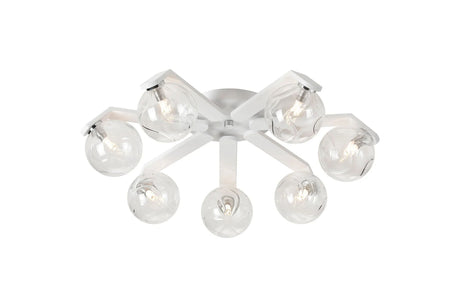 Bellingham Flush Ceiling, 8 x G9, IP44, White/Polished Chrome/Clear Waved Round Glass