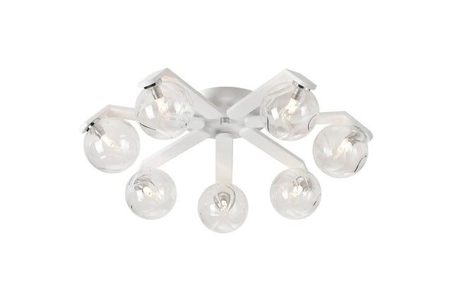 Bellingham Flush Ceiling, 8 x G9, IP44, White/Polished Chrome/Clear Waved Round Glass