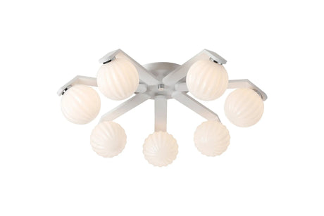 Bellingham Flush Ceiling, 8 x G9, IP44, White/Polished Chrome/Opal Round Segment Glass