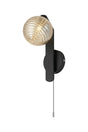 Bellingham Pull Switch Wall Light, 1 x G9, IP44, Black/Polished Chrome/Amber Ribbed Round Glass