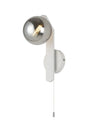 Bellingham Pull Switch Wall Light, 1 x G9, IP44, White/Polished Chrome/Smoke Smooth Round Glass