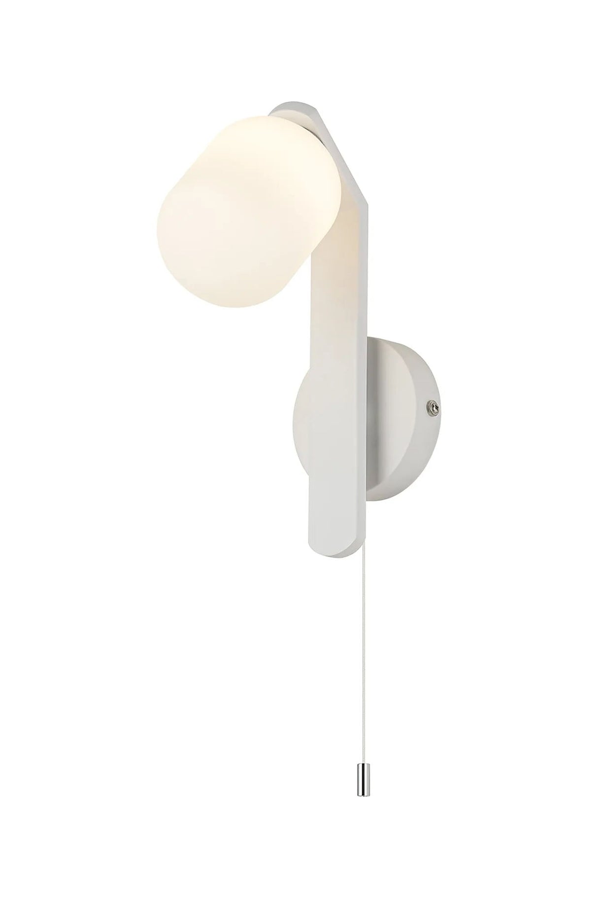 Bellingham Pull Switch Wall Light, 1 x G9, IP44, White/Polished Chrome/Opal Smooth Tubular Glass