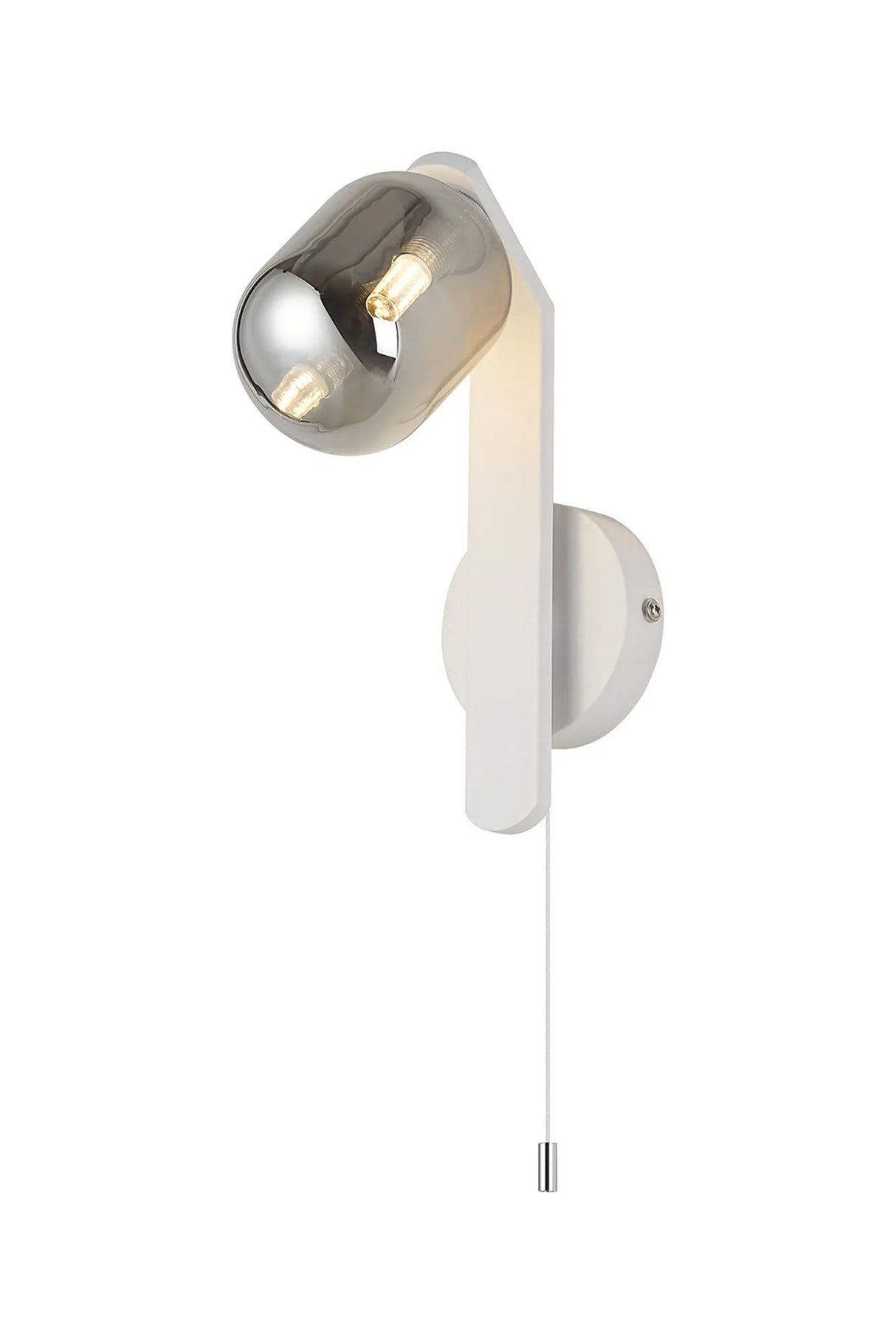 Bellingham Pull Switch Wall Light, 1 x G9, IP44, White/Polished Chrome/Smoke Smooth Tubular Glass