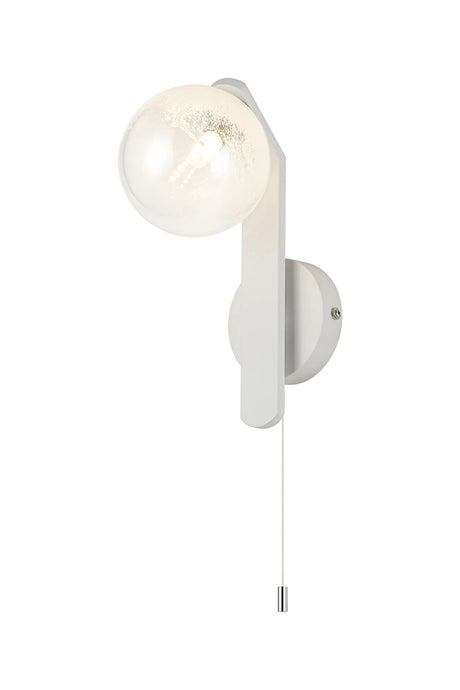 Bellingham Pull Switch Wall Light, 1 x G9, IP44, White/Polished Chrome/White Two-Tone Snow Specks Round Glass