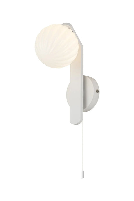 Bellingham Pull Switch Wall Light, 1 x G9, IP44, White/Polished Chrome/Opal Round Segment Glass