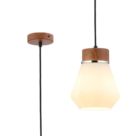 Berry 1 Light Pendant E27, Withe Opal Glass Walnut/Opal/Matt Black/Black Fabric
