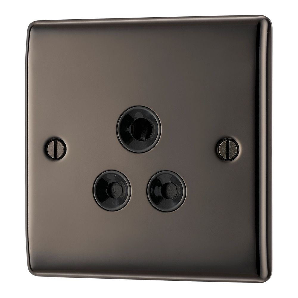 BG NBN29-01 Nexus Metal Black Nickel, 5A Single Round Pin Unswitched Socket, Black Insert