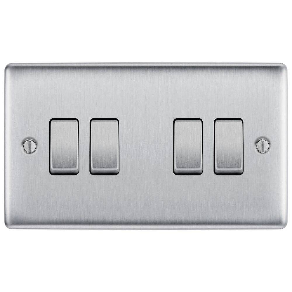 BG NBS44 Nexus Metal Brushed Steel, 20A 16AX Quadruple Switch, 2 Way