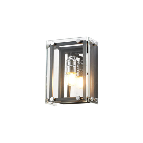 Bolton Wall Light, 1 x E27, Matt Black/Chrome/Clear Glass