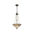 Bould 3 Light Uplighter Pendant E27 With 40cm Tiffany Shade, White/Grey/Black/Clear Crystal/Aged Antique Brass