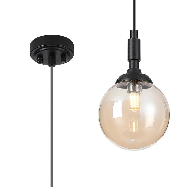Bowles Pendant 1 Light IP44 Satin Black/Amber Smooth Round Glass