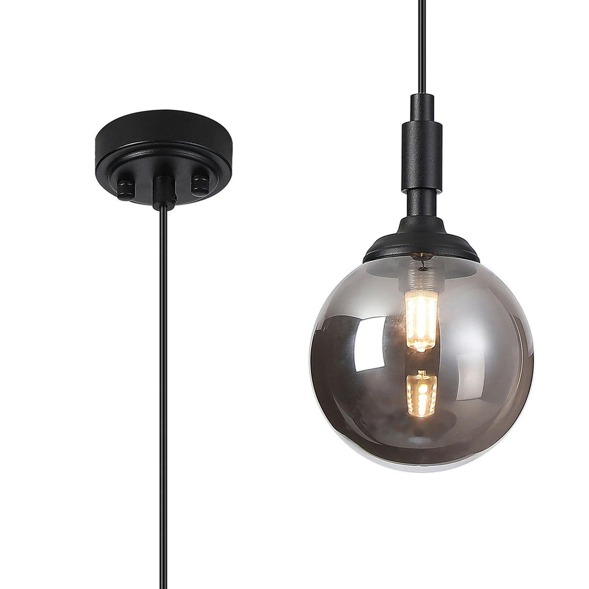Bowles Pendant 1 Light IP44 Satin Black/Smoke Smooth Round Glass