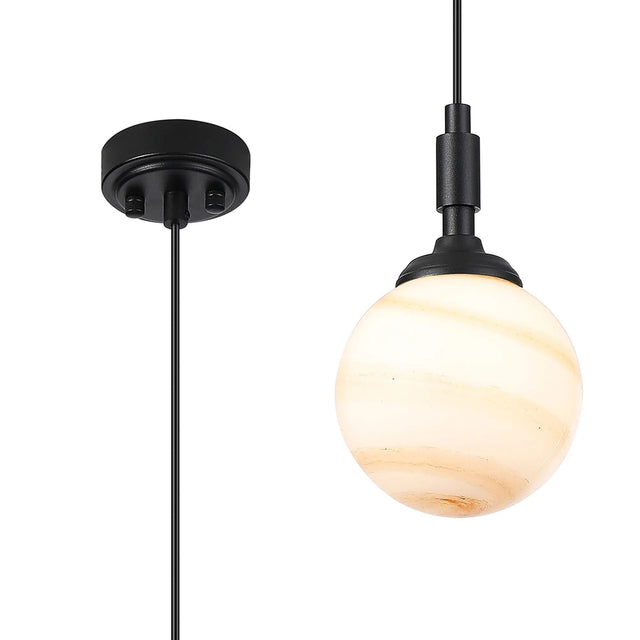 Bowles Pendant 1 Light IP44 Satin Black/Brown/White Round Marble Effect Glass