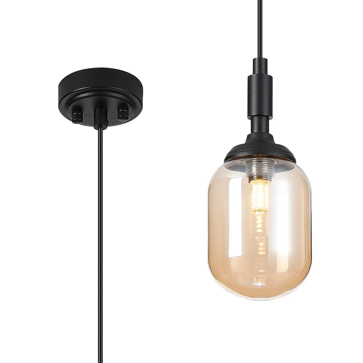 Bowles Pendant 1 Light IP44 Satin Black/Amber Smooth Tubular Glass