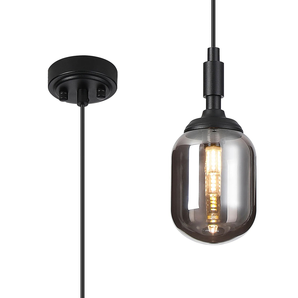 Bowles Pendant 1 Light IP44 Satin Black/Smoke Smooth Tubular Glass