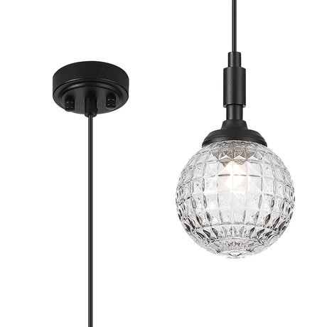 Bowles Pendant 1 Light IP44 Satin Black/Clear Cross Pattern Round Glass