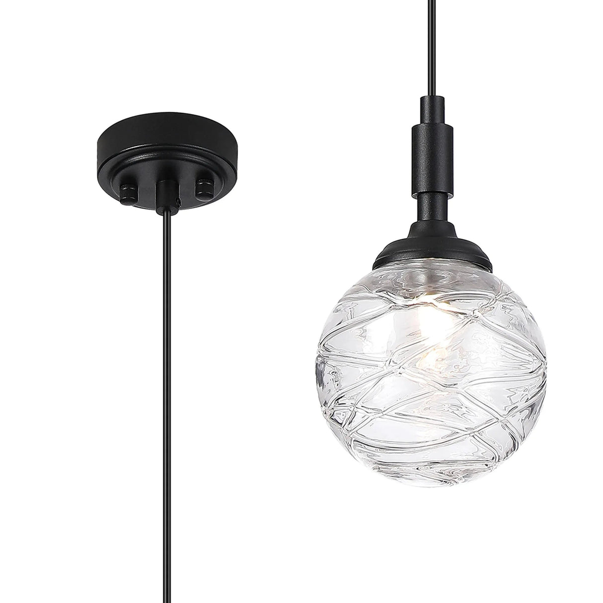 Bowles Pendant 1 Light IP44 Satin Black/Clear Dune Effect Round Glass