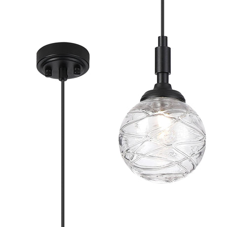 Bowles Pendant 1 Light IP44 Satin Black/Clear Dune Effect Round Glass
