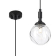 Bowles Pendant 1 Light IP44 Satin Black/Clear Waved Round Glass