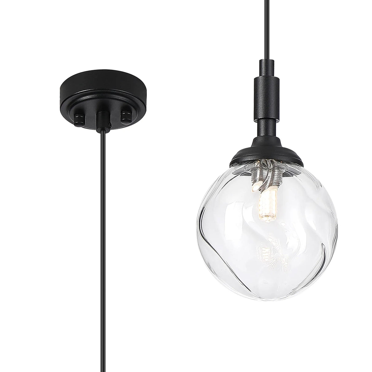 Bowles Pendant 1 Light IP44 Satin Black/Clear Waved Round Glass