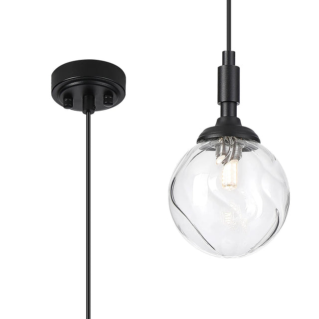 Bowles Pendant 1 Light IP44 Satin Black/Clear Waved Round Glass
