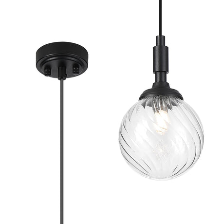 Bowles Pendant 1 Light IP44 Satin Black/Clear Swirl Round Glass