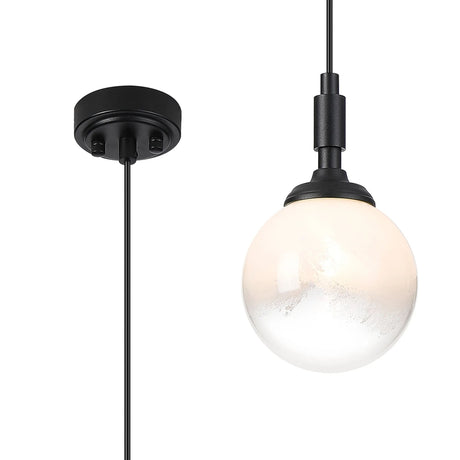 Bowles Pendant 1 Light IP44 Satin Black/White Two-Tone Snow Specks Round Glass