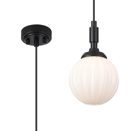 Bowles Pendant 1 Light IP44 Satin Black/Opal Round Segment Glass