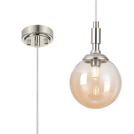 Bowles Pendant 1 Light IP44 Polished Nickel/Amber Smooth Round Glass