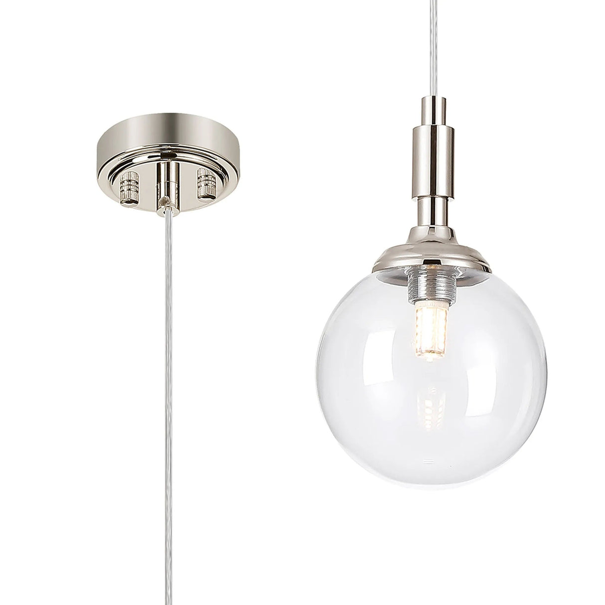 Bowles Pendant 1 Light IP44 Polished Nickel/Clear Smooth Round Glass