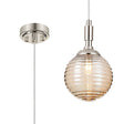 Bowles Pendant 1 Light IP44 Polished Nickel/Amber Ribbed Round Glass